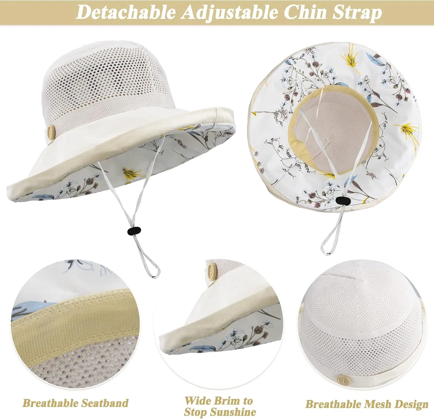 Women Summer Wide-Brim UV-Protection Sun-Hat Outdoor Breathable Finshing-Hat for Travel