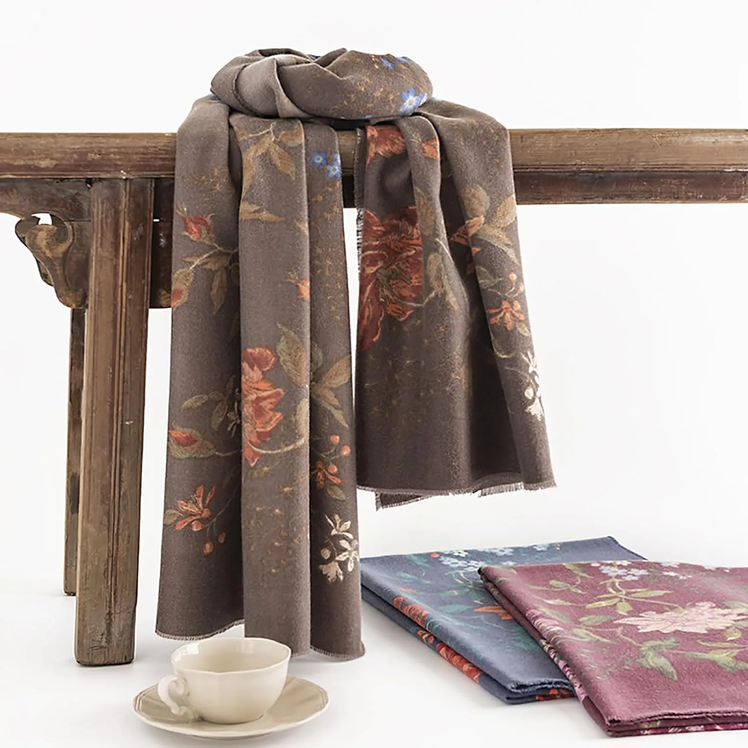 Women Warm Scarf Floral Print Long Shawl Fall Winter Soft Cashmere Feel Large Scarves Evening Dress Shawls Wrap