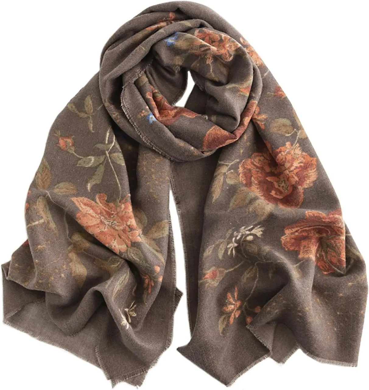 Women Warm Scarf Floral Print Long Shawl Fall Winter Soft Cashmere Feel Large Scarves Evening Dress Shawls Wrap