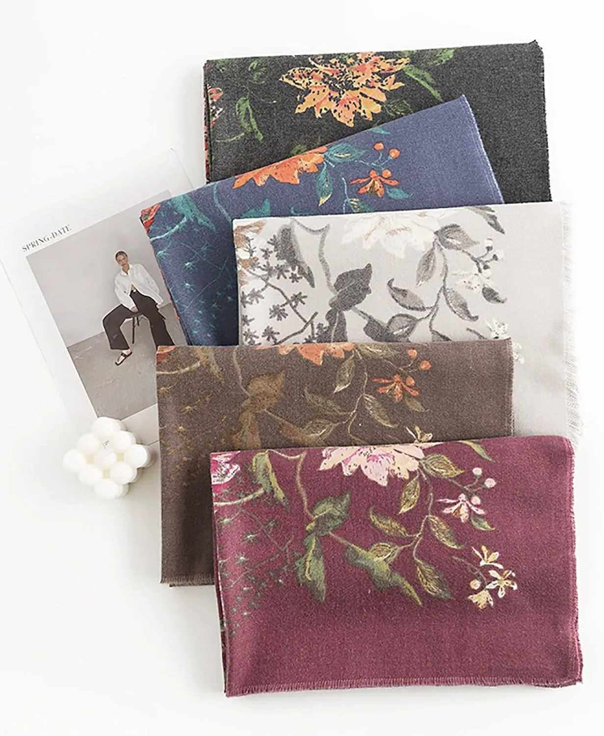 Women Warm Scarf Floral Print Long Shawl Fall Winter Soft Cashmere Feel Large Scarves Evening Dress Shawls Wrap