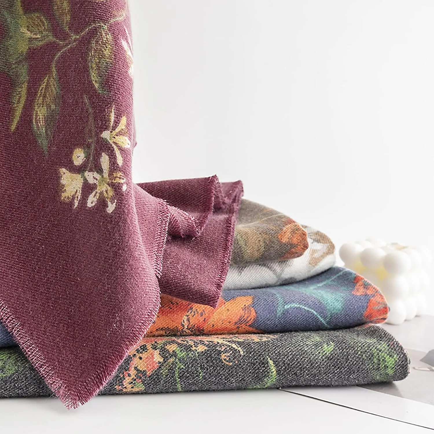 Women Warm Scarf Floral Print Long Shawl Fall Winter Soft Cashmere Feel Large Scarves Evening Dress Shawls Wrap