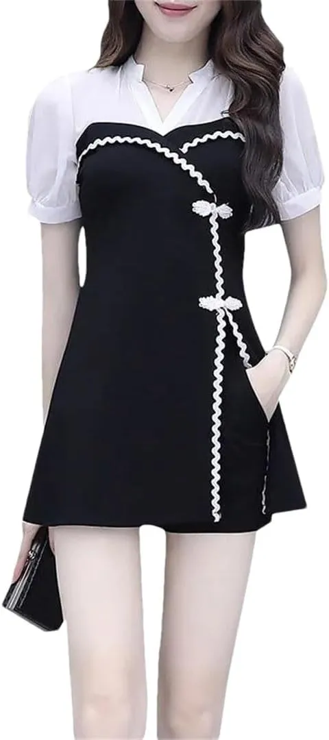 Women's Suit Skirt Slim Shows Thin Korean Temperament Cheongsam Tops Shorts 2 Two Piece Set