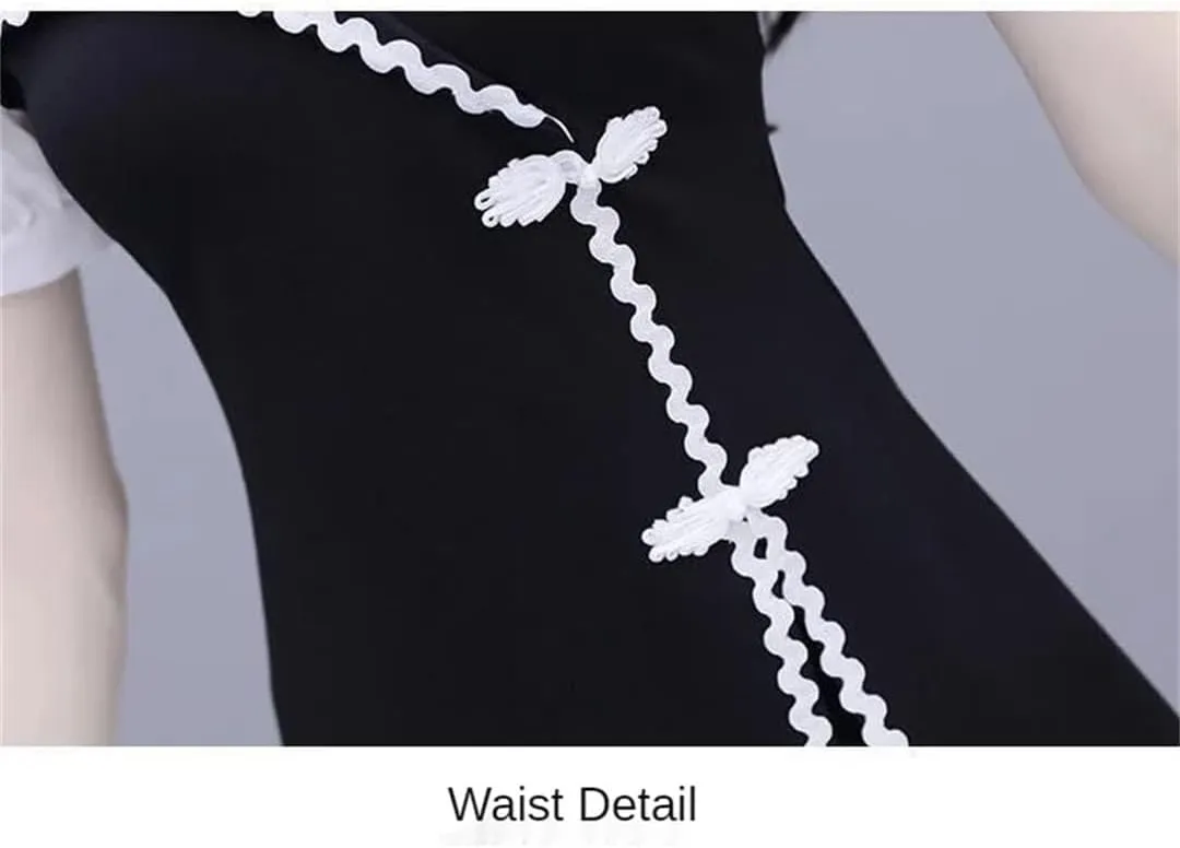 Women's Suit Skirt Slim Shows Thin Korean Temperament Cheongsam Tops Shorts 2 Two Piece Set