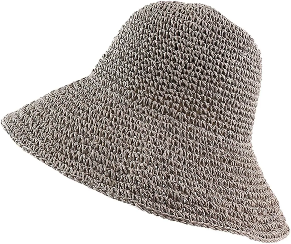 Womens Sun Straw Hat Wide Brim Summer Hat Foldable Roll up Floppy Beach Hats for Women Girl UPF 50 
