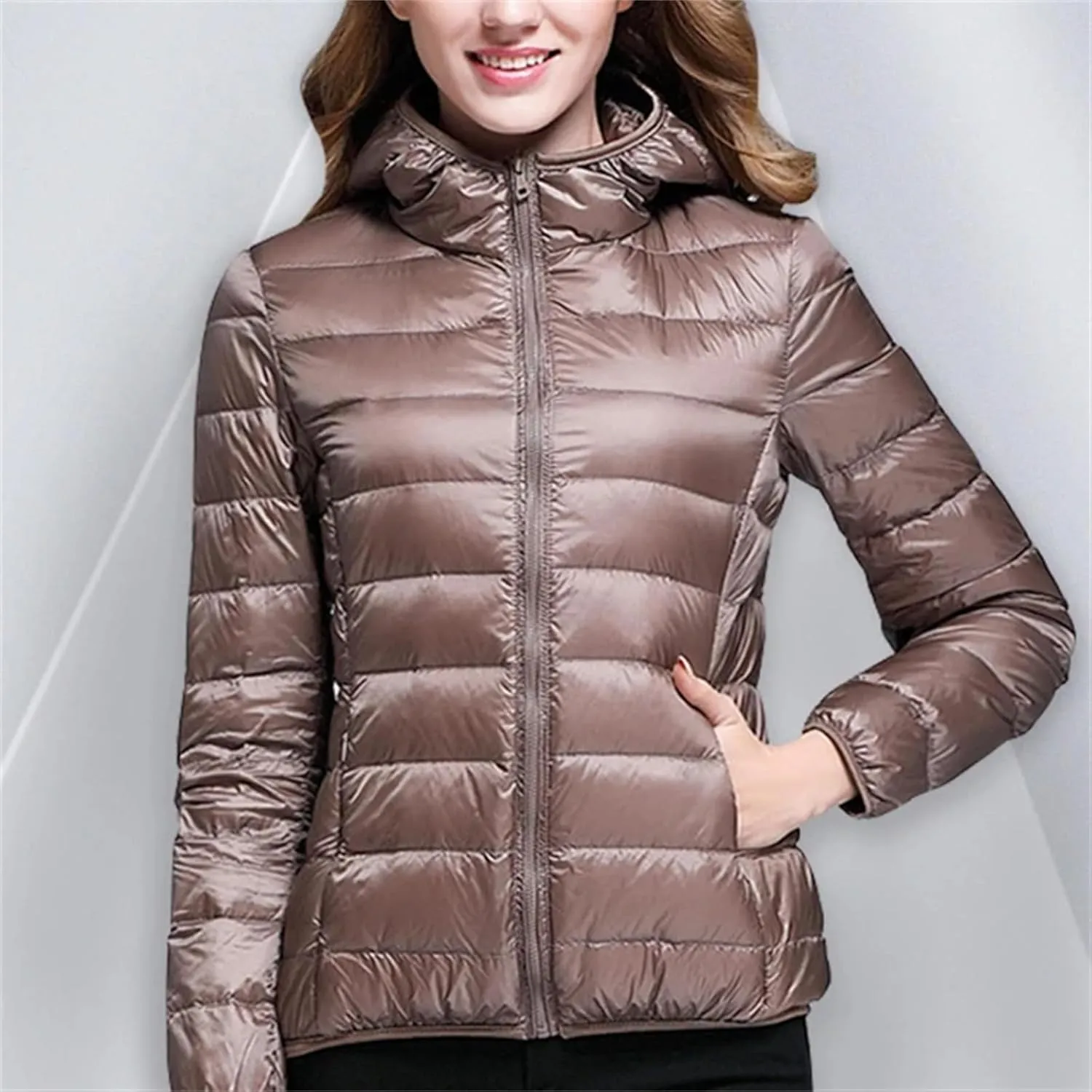 Womens White Duck Down Winter Lightweight Hood Jackets Women Down Coats Puffer Warm Portable Thin Female Outwears