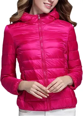 Womens White Duck Down Winter Lightweight Hood Jackets Women Down Coats Puffer Warm Portable Thin Female Outwears