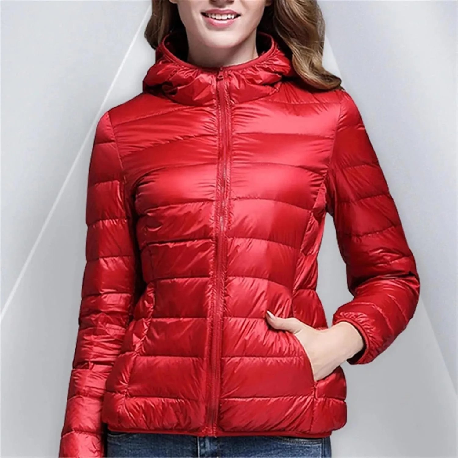 Womens White Duck Down Winter Lightweight Hood Jackets Women Down Coats Puffer Warm Portable Thin Female Outwears