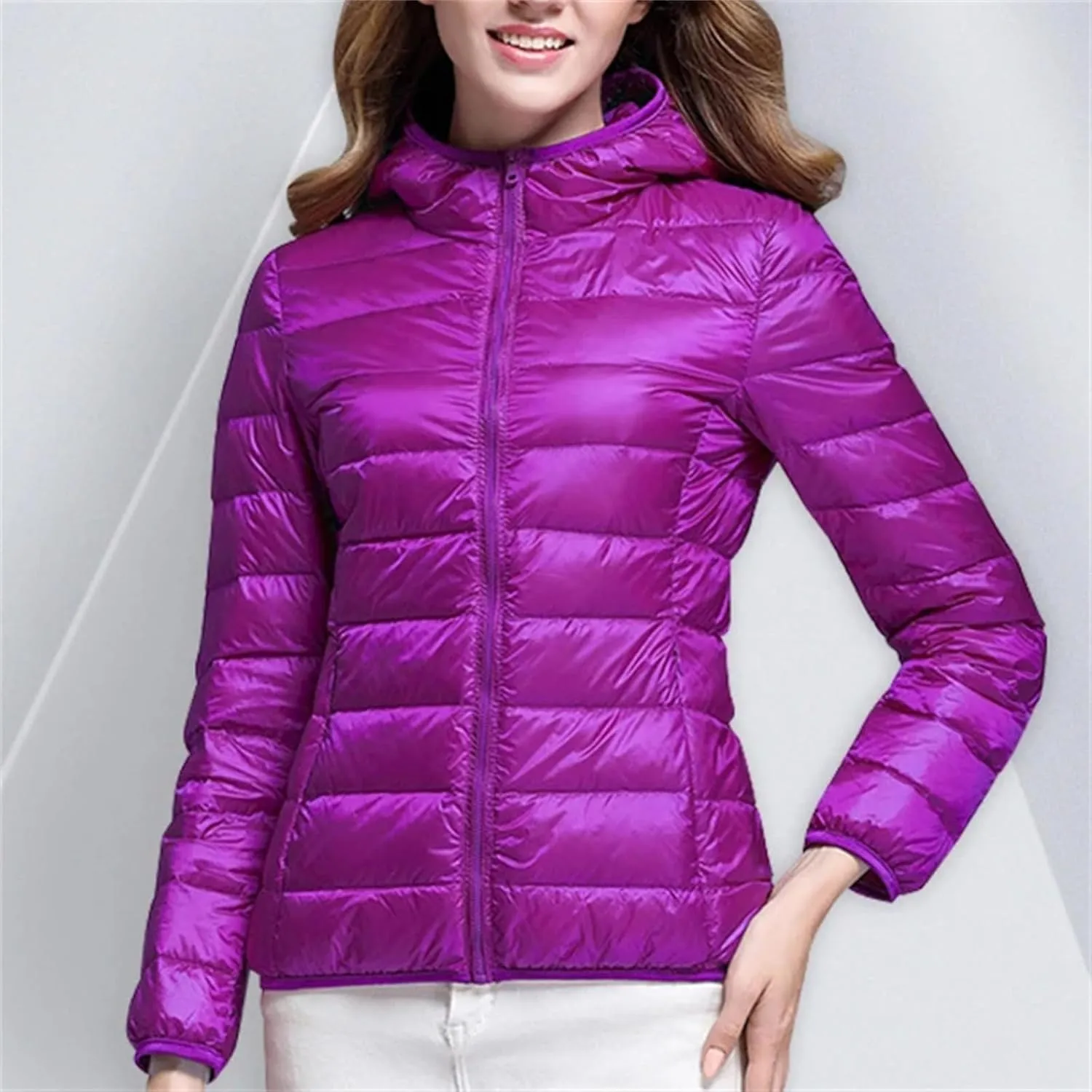 Womens White Duck Down Winter Lightweight Hood Jackets Women Down Coats Puffer Warm Portable Thin Female Outwears