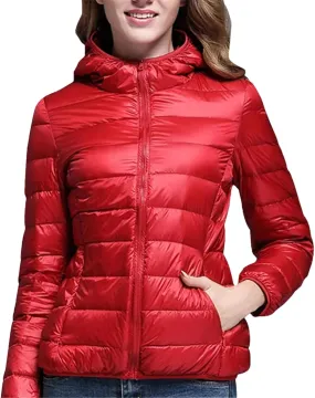 Womens White Duck Down Winter Lightweight Hood Jackets Women Down Coats Puffer Warm Portable Thin Female Outwears