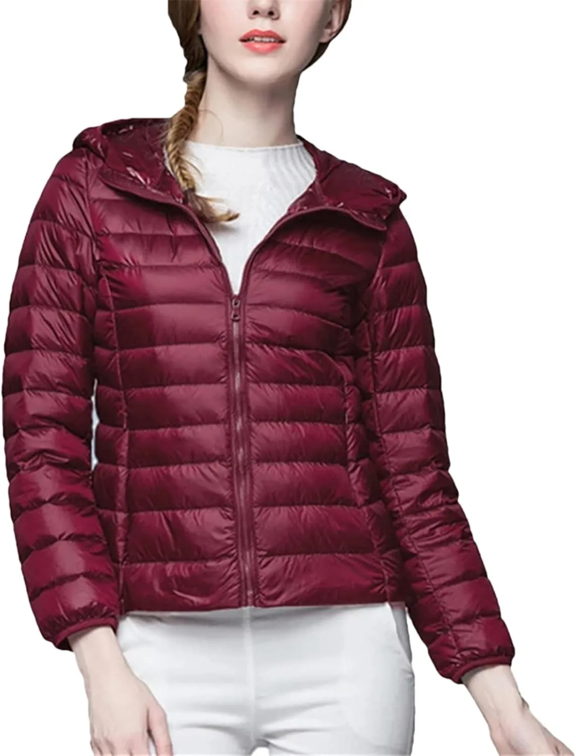 Womens White Duck Down Winter Lightweight Hood Jackets Women Down Coats Puffer Warm Portable Thin Female Outwears