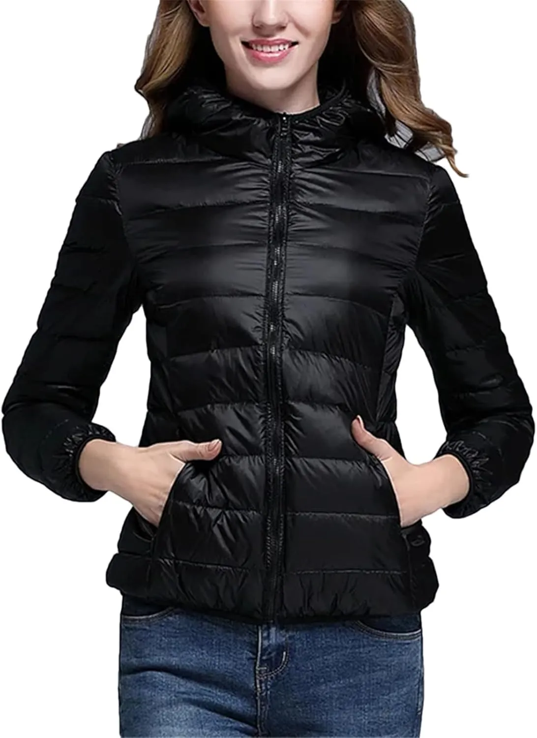 Womens White Duck Down Winter Lightweight Hood Jackets Women Down Coats Puffer Warm Portable Thin Female Outwears