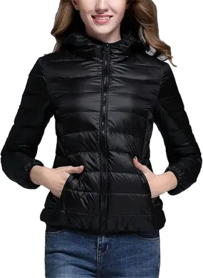 Womens White Duck Down Winter Lightweight Hood Jackets Women Down Coats Puffer Warm Portable Thin Female Outwears