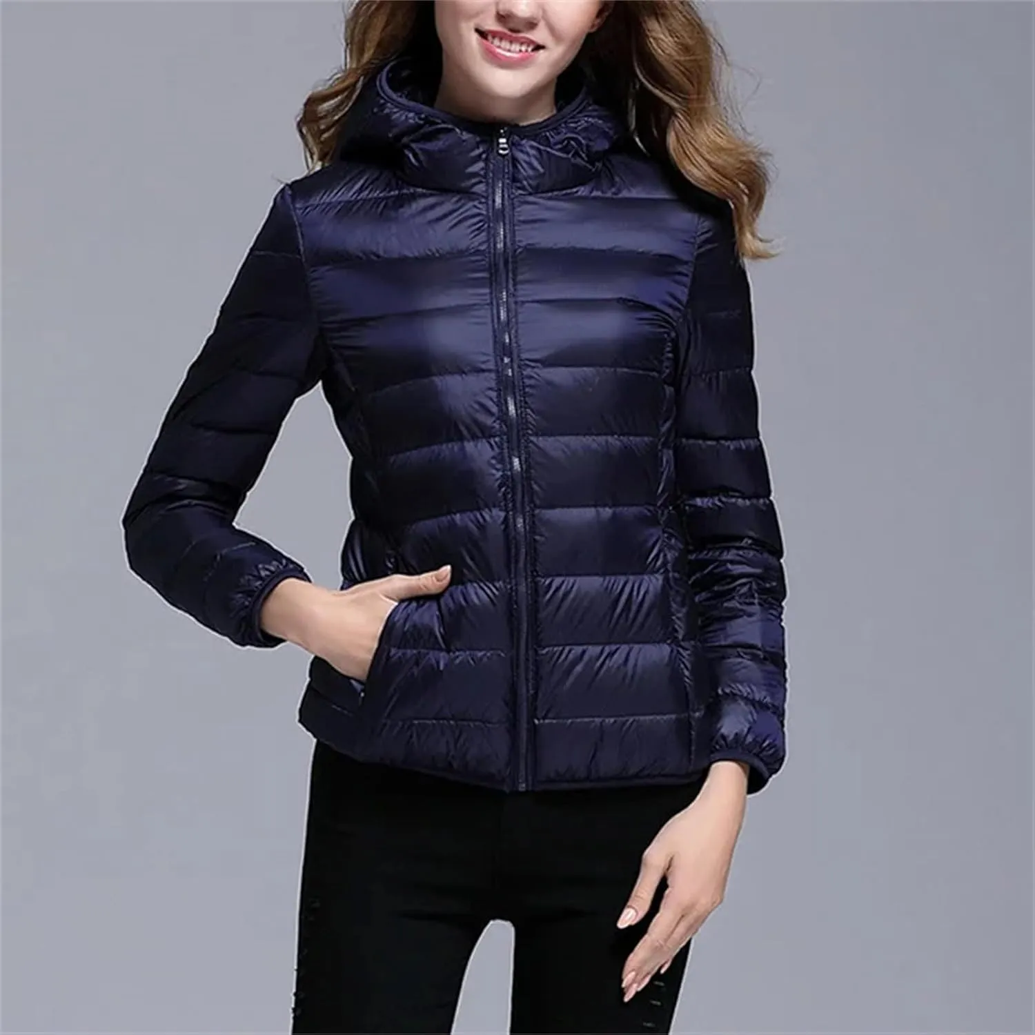Womens White Duck Down Winter Lightweight Hood Jackets Women Down Coats Puffer Warm Portable Thin Female Outwears