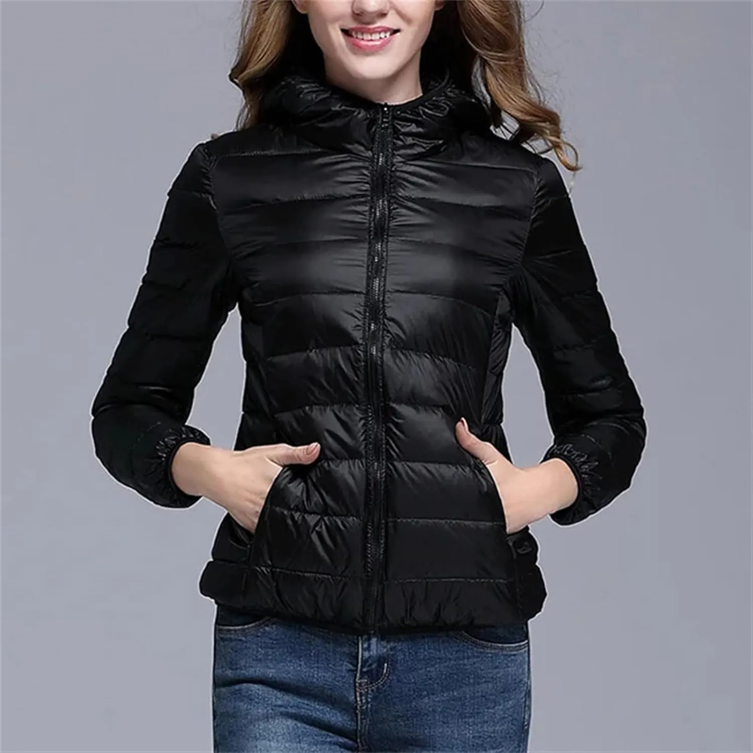 Womens White Duck Down Winter Lightweight Hood Jackets Women Down Coats Puffer Warm Portable Thin Female Outwears