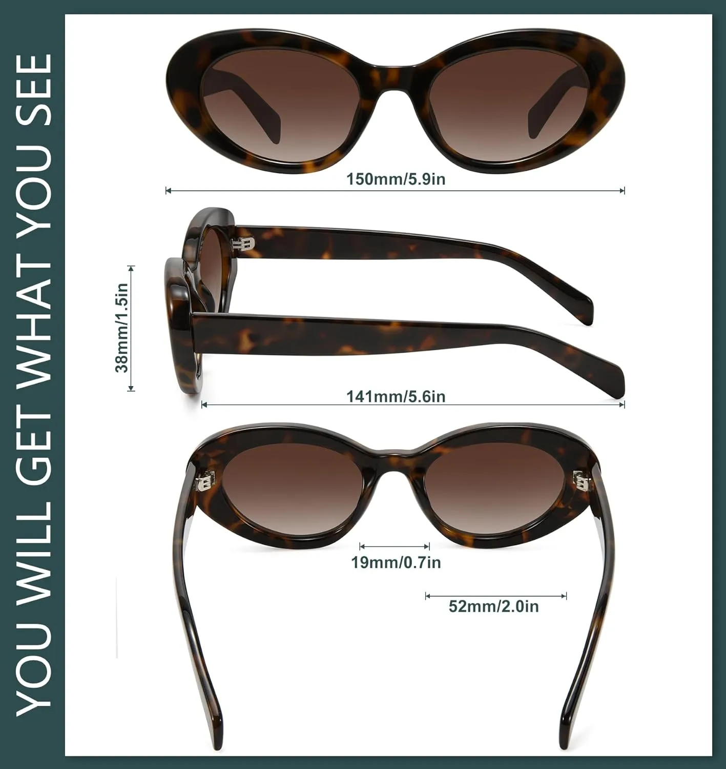 WOWSUN Retro Oval Cat Eye Sunglasses Womens Polarized Y2K Trendy Sunglasses