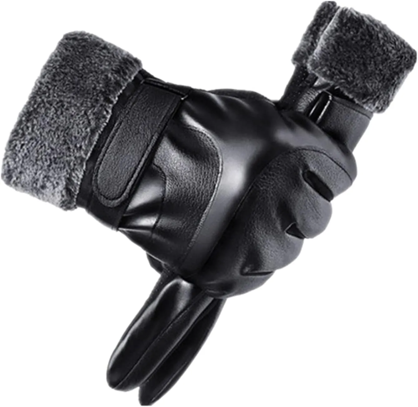 YOLAI Fashion Mens Fleece Lined PU Leather Gloves Winter Warm Gloves Warm Mittens Adjustable Cuffs Driving Gloves